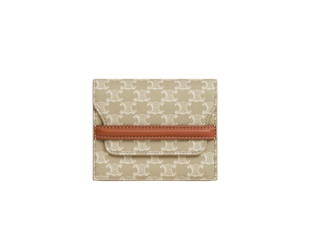 Celine Celine Business Card Holder In Triomphe Canvas and Lambskin With Gold Finishing Grege