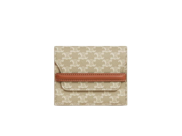 Celine Celine Business Card Holder In Triomphe Canvas and Lambskin With Gold Finishing Grege - view 1