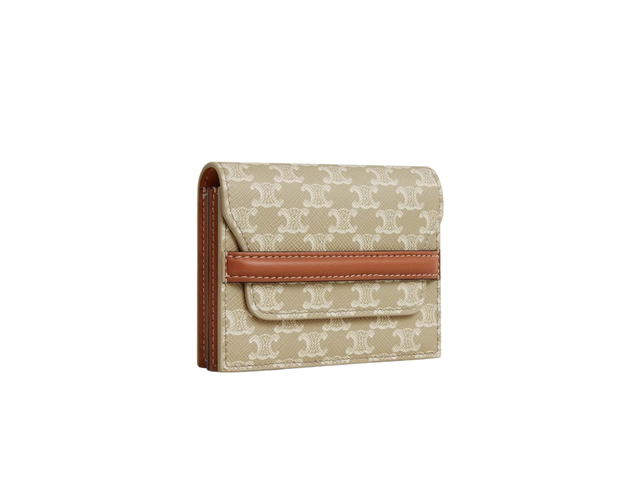 Celine Celine Business Card Holder In Triomphe Canvas and Lambskin With Gold Finishing Grege - view 2