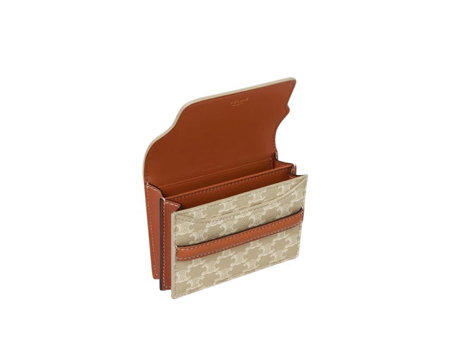 Celine Celine Business Card Holder In Triomphe Canvas and Lambskin With Gold Finishing Grege - view 4