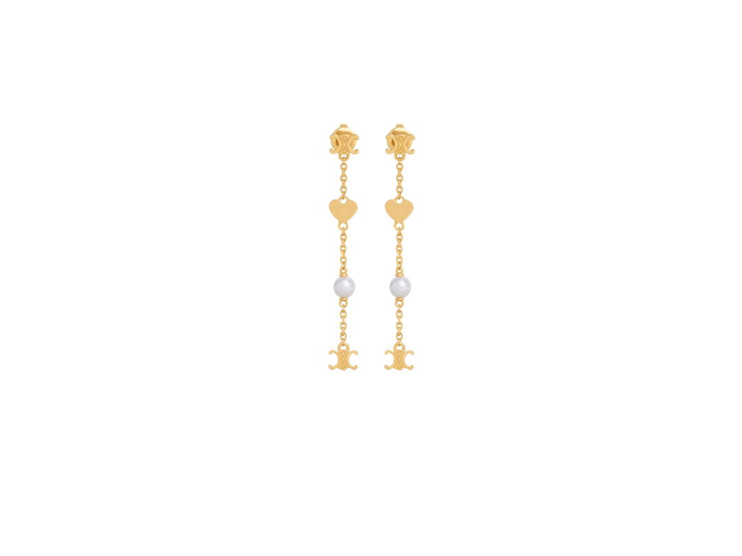 Celine Celine Cœur Celine Charms Earrings In Brass With Gold Finish And Resin Pearl Gold Ivory