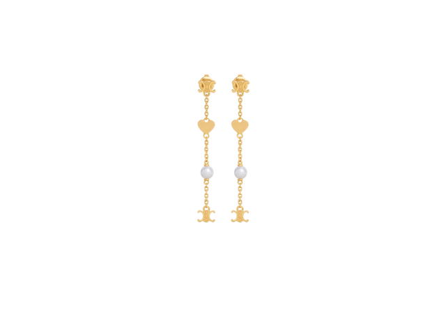 Celine Celine Cœur Celine Charms Earrings In Brass With Gold Finish And Resin Pearl Gold Ivory - view 1