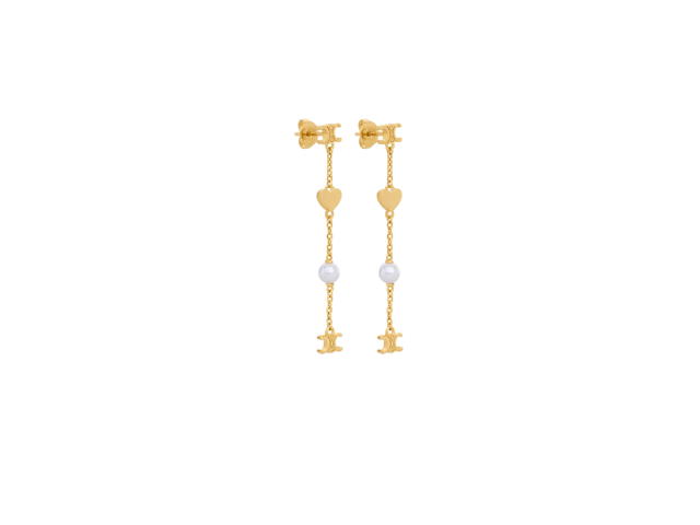 Celine Celine Cœur Celine Charms Earrings In Brass With Gold Finish And Resin Pearl Gold Ivory - view 3