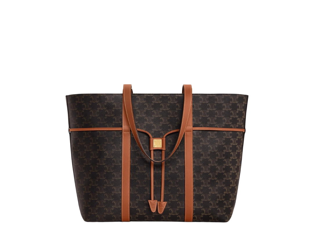 Celine Celine Cabas Drawstring In Triomphe Canvas And Calfskin Tan