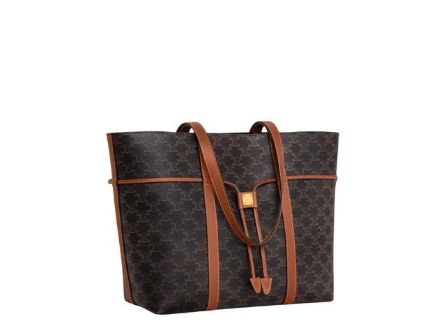 Celine Celine Cabas Drawstring In Triomphe Canvas And Calfskin Tan - view 3