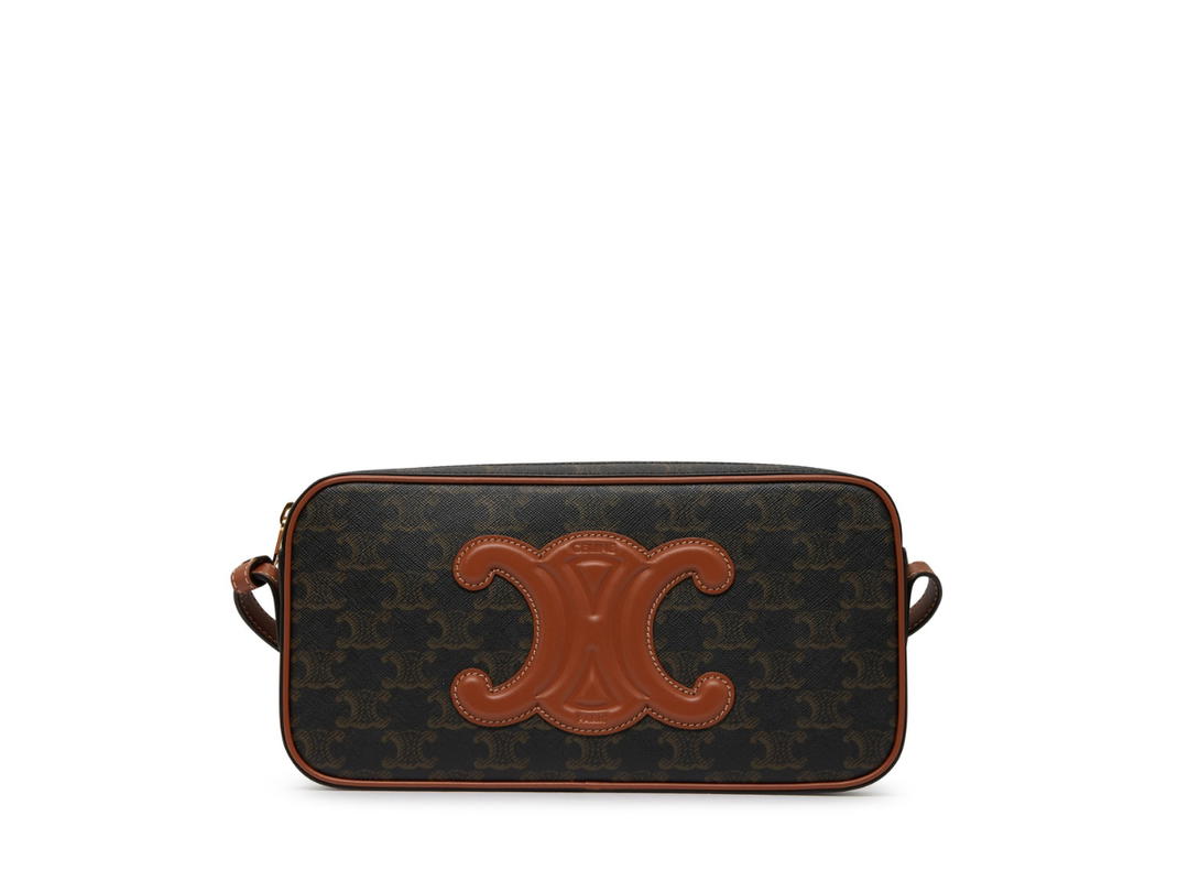 Celine Celine Camera Shoulder Bag Cuir Triomphe In Triomphe Canvas and Calfskin With Gold Finishing Tan