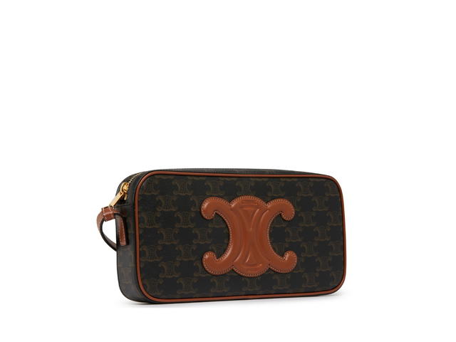 Celine Celine Camera Shoulder Bag Cuir Triomphe In Triomphe Canvas and Calfskin With Gold Finishing Tan - view 3