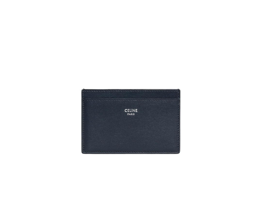 Celine Celine Card Holder In Shiny Calfskin Bleu Sacre