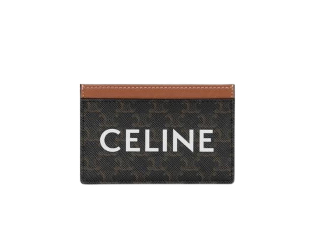 Celine Celine Card Holder In Triomphe Canvas With Gold Finishing Hardware Tan