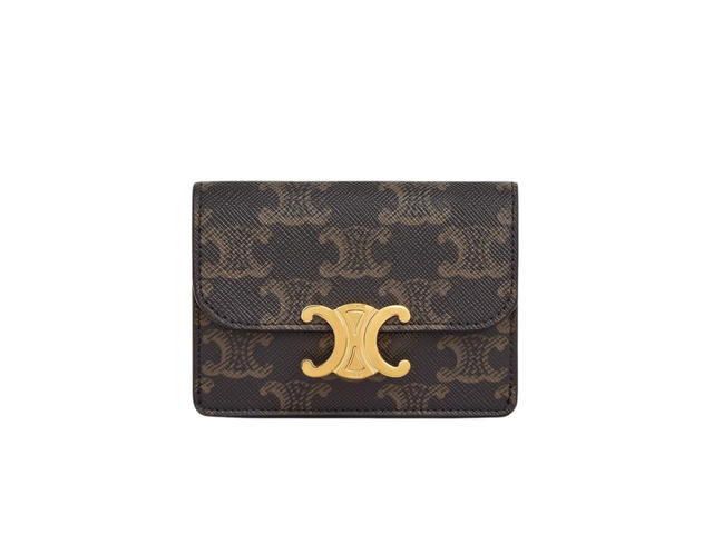 Celine Celine Card Holder Triomphe In Triomphe Canvas With Gold Finishing Tan - view 1