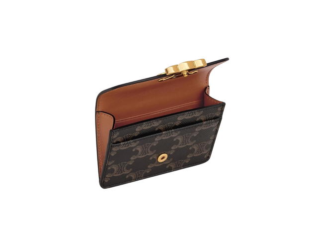 Celine Celine Card Holder Triomphe In Triomphe Canvas With Gold Finishing Tan - view 3