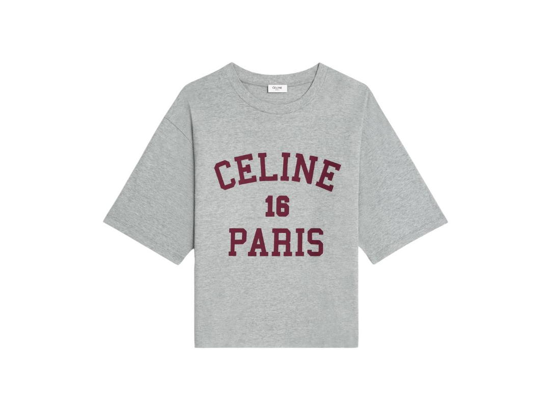Celine Celine Celine Paris T-Shirt In Cotton Jersey Grey Melange-Burgundy