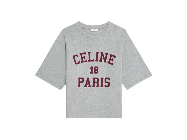 Celine Celine Celine Paris T-Shirt In Cotton Jersey Grey Melange-Burgundy - view 1