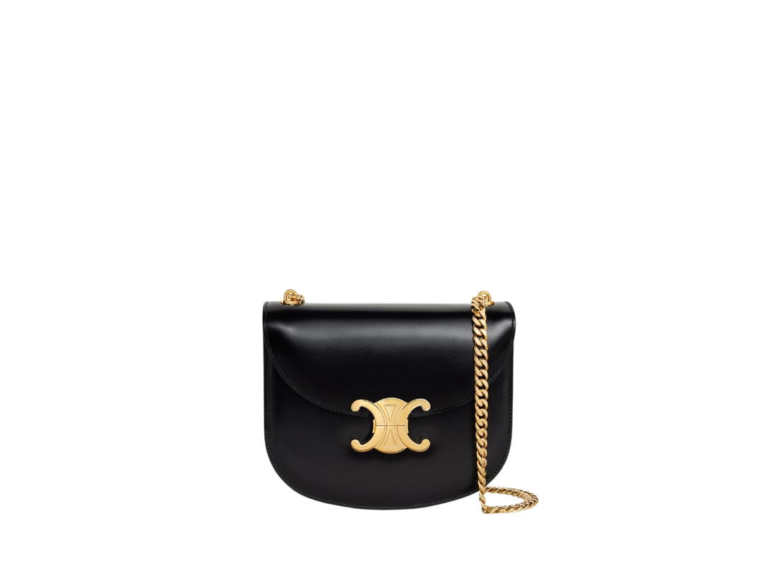 Celine Celine Teen Chain Besace Triomphe In Shiny Calfskin Black