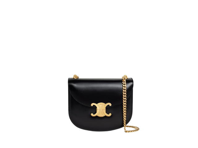 Celine Celine Teen Chain Besace Triomphe In Shiny Calfskin Black - view 1