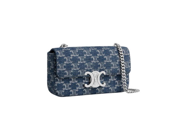 Celine Celine Chain Shoulder Bag Claude In Denim With Triomphe All-Over Denim-Silver - view 2
