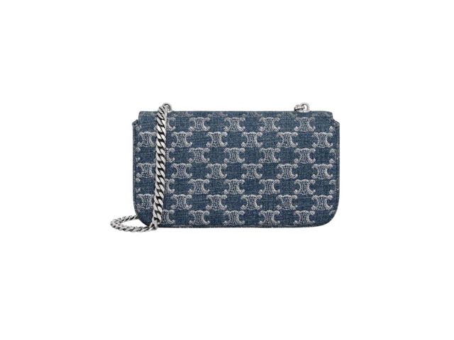 Celine Celine Chain Shoulder Bag Claude In Denim With Triomphe All-Over Denim-Silver - view 3