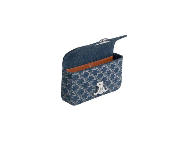 Celine Celine Chain Shoulder Bag Claude In Denim With Triomphe All-Over Denim-Silver - view 4