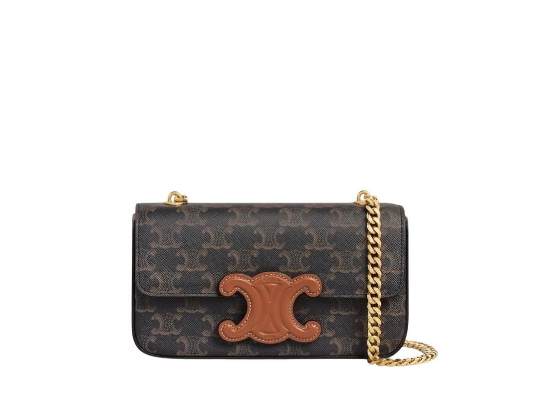 Celine Celine Chain Shoulder Bag Cuir Triomphe In Triomphe Canvas And Calfskin With Gold Finishing Tan