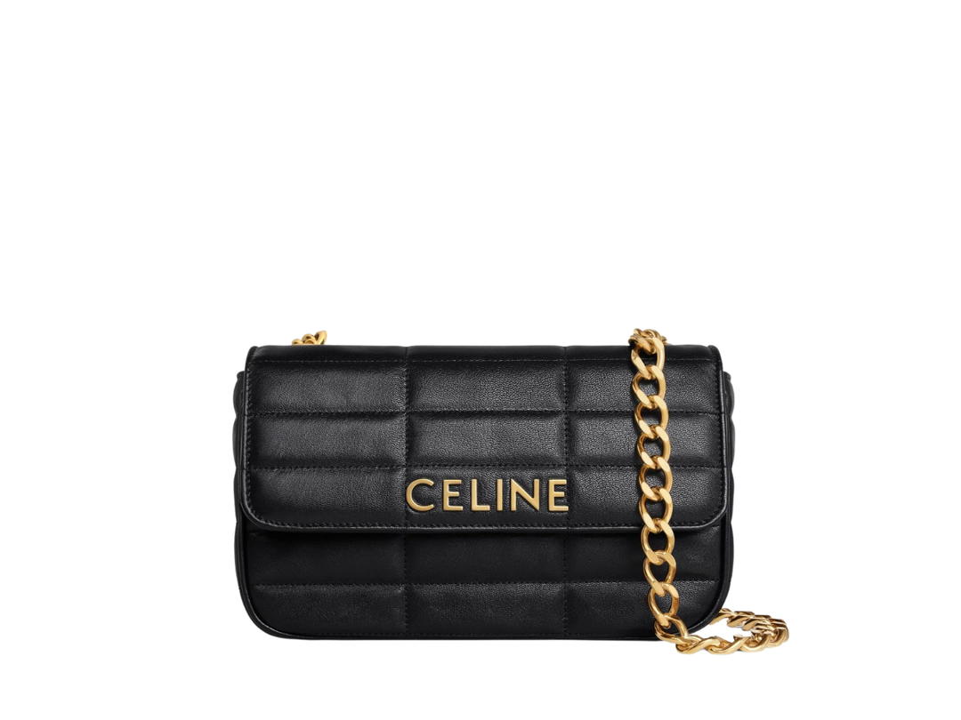 Celine Celine Chain Shoulder Bag In Quilted Calfskin With Matelasse Monochrome Celine Black
