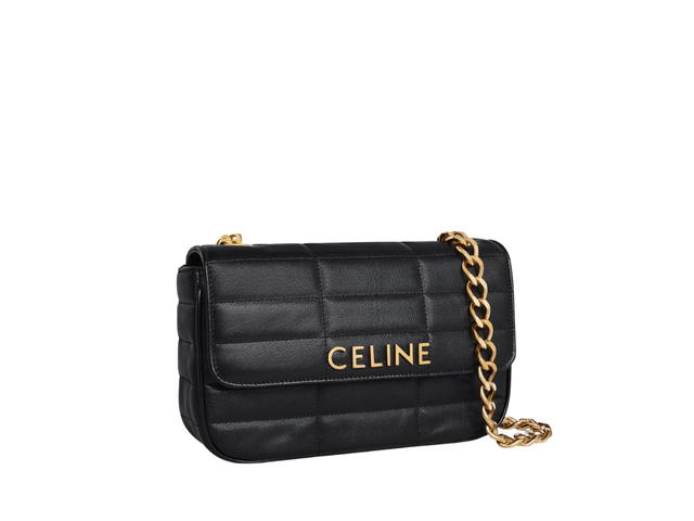 Celine Celine Chain Shoulder Bag In Quilted Calfskin With Matelasse Monochrome Celine Black - view 3