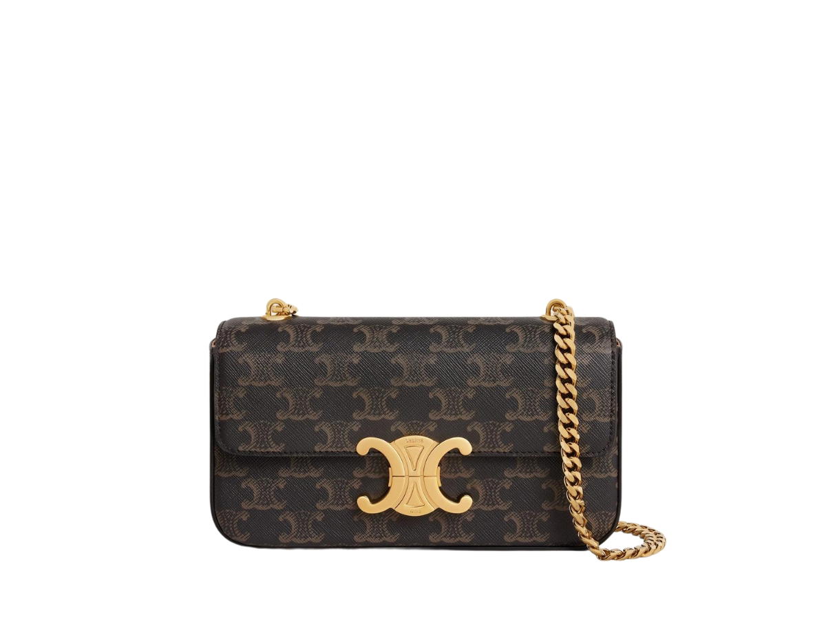 Celine Celine Chain Shoulder Bag In Triomphe Canvas With Gold Finishing Tan