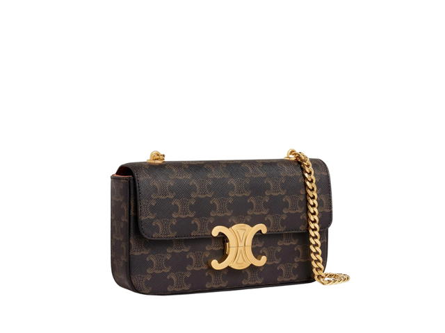 Celine Celine Chain Shoulder Bag In Triomphe Canvas With Gold Finishing Tan - view 3