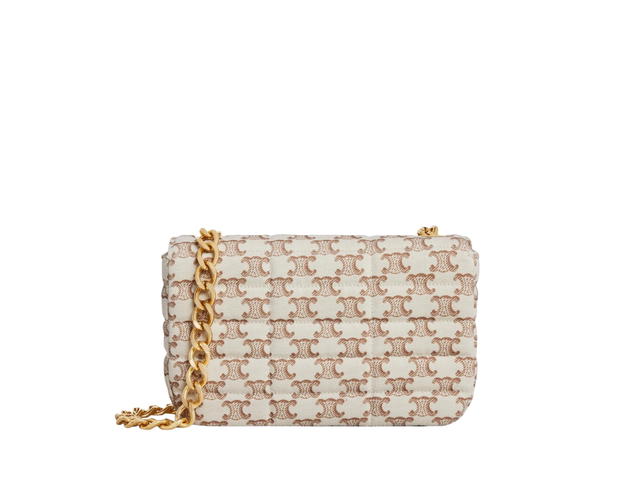 Celine Celine Chain Shoulder Bag Matelasse Monochrome Celine In Textile With Triomphe Canvas Print With Gold Finishing White - view 2