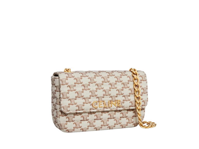 Celine Celine Chain Shoulder Bag Matelasse Monochrome Celine In Textile With Triomphe Canvas Print With Gold Finishing White - view 3