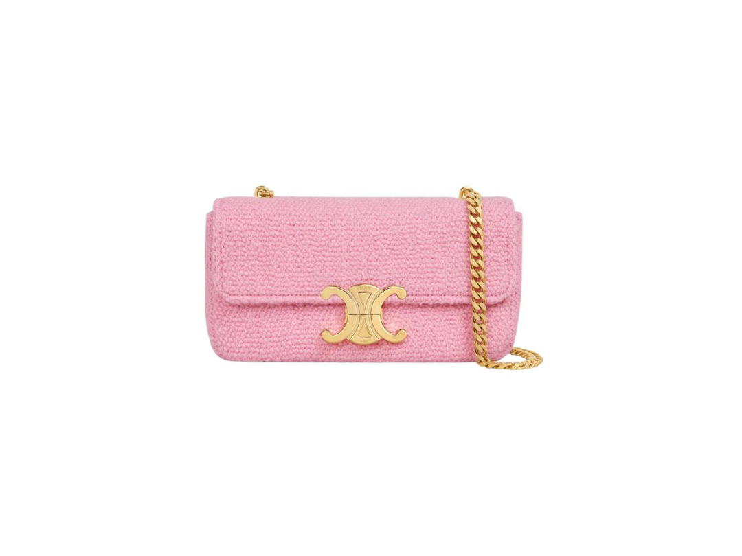 Celine Celine Chain Shoulder Bag Triomphe In Bouclette Textile & Calfskin Pink Tan