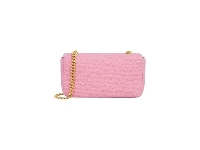 Celine Celine Chain Shoulder Bag Triomphe In Bouclette Textile & Calfskin Pink Tan - view 2