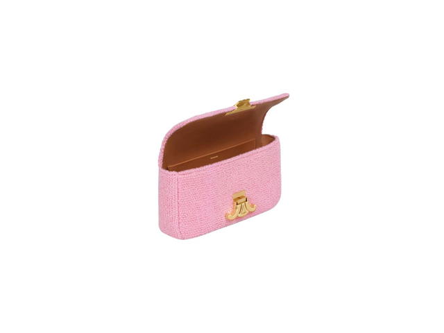 Celine Celine Chain Shoulder Bag Triomphe In Bouclette Textile & Calfskin Pink Tan - view 3