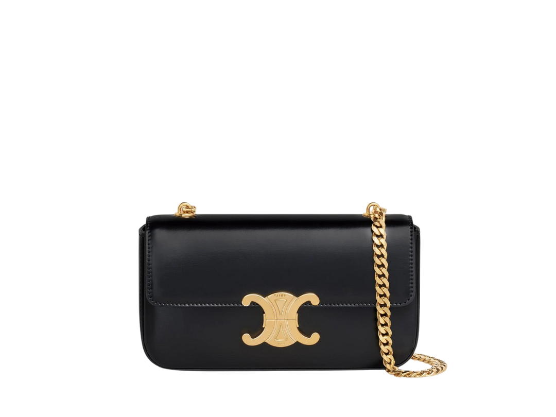 Celine Celine Chain Shoulder Bag Triomphe In Shiny Calfskin With Gold Finishing Black
