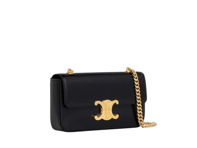 Celine Celine Chain Shoulder Bag Triomphe In Shiny Calfskin With Gold Finishing Black - view 3