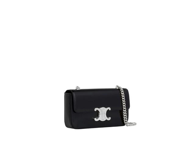 Celine Celine Chain Shoulder Bag Triomphe In Shiny Calfskin With Silver Finishing Hardware Black - view 2