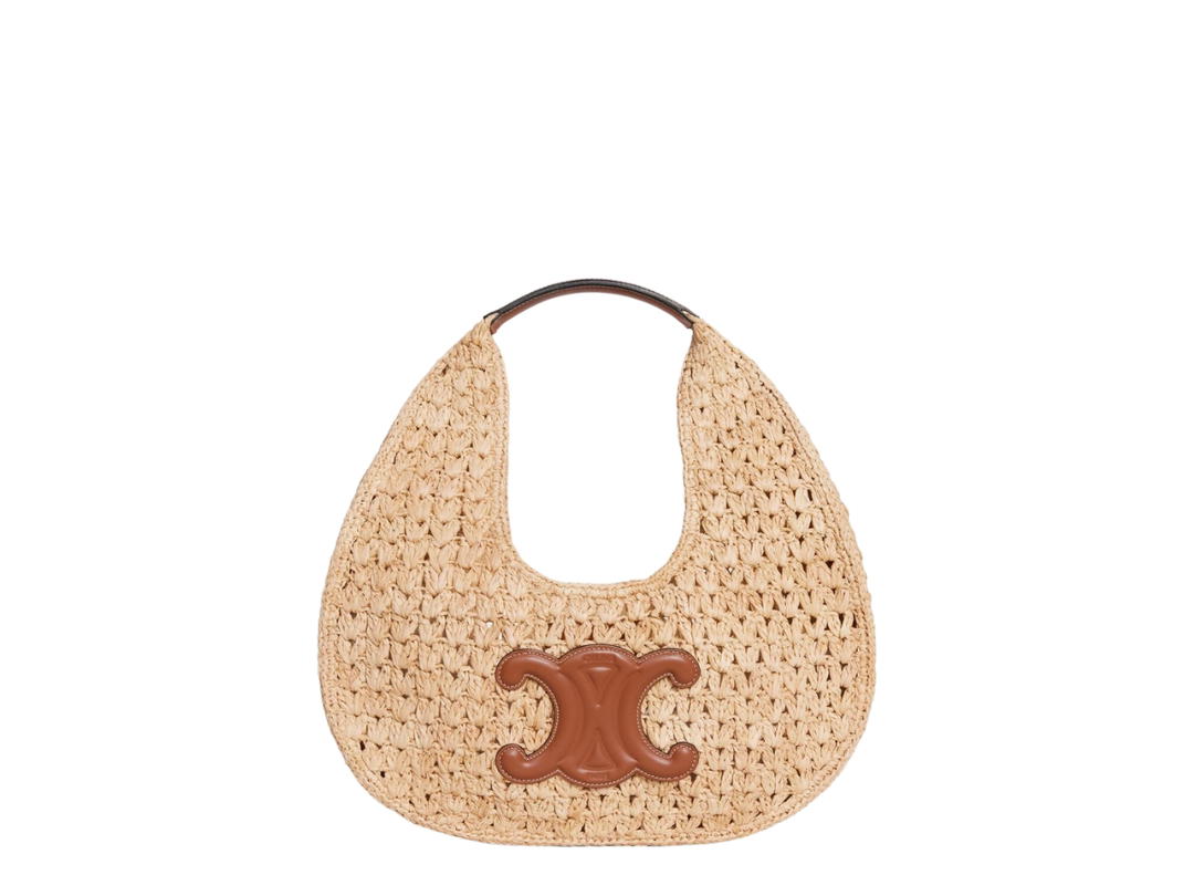 Celine Celine Classic Panier Hobo Bag In Raffia And Calfskin Natural Tan
