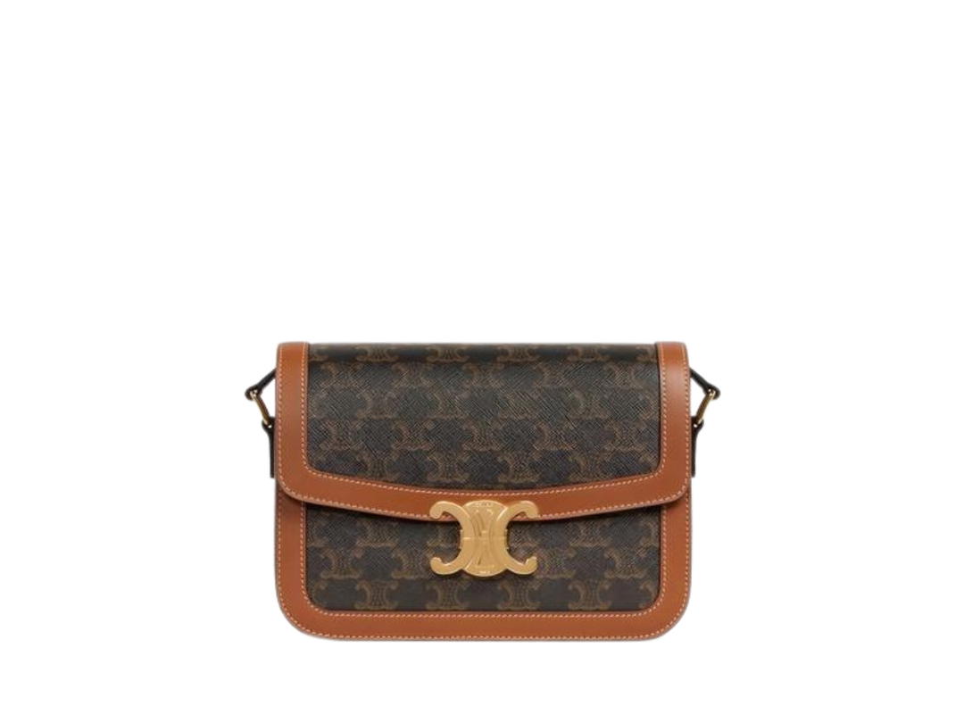 Celine Celine Classique Bag In Triomphe Canvas And Calfskin With Gold Finishing Hardware Tan