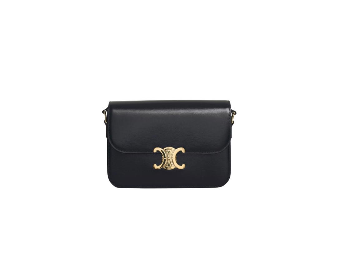 Celine Celine Classique Medium Triomphe Bag In Shiny Calfskin Black
