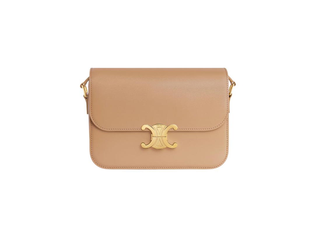 Celine Celine Classique Triomphe Bag In Natural Calfskin With Gold Metal Hardware Sandcastle