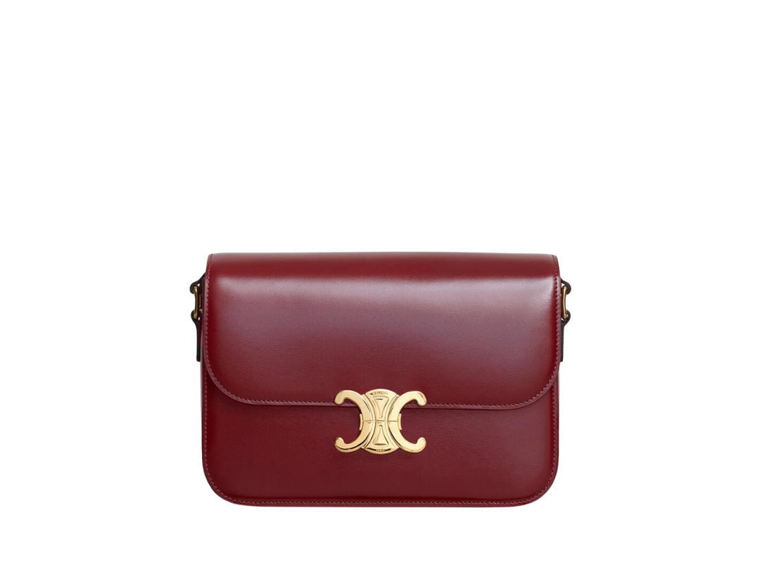 Celine Celine Classique Triomphe Bag In Shiny Calfskin With Gold Finishing Hardware Maroon
