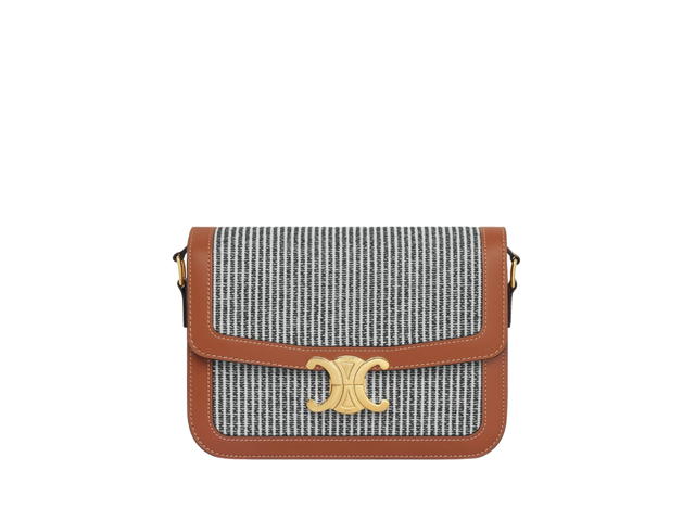 Celine Celine Classique Triomphe Bag In Striped Textile And Calfskin With Gold Finishing Anthracite - view 1