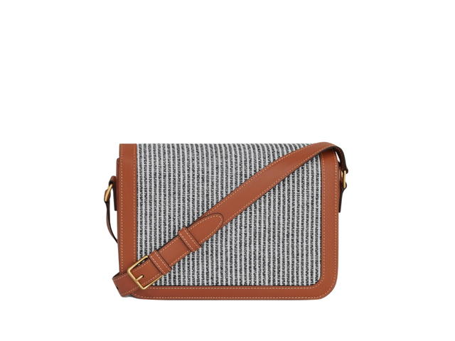 Celine Celine Classique Triomphe Bag In Striped Textile And Calfskin With Gold Finishing Anthracite - view 2
