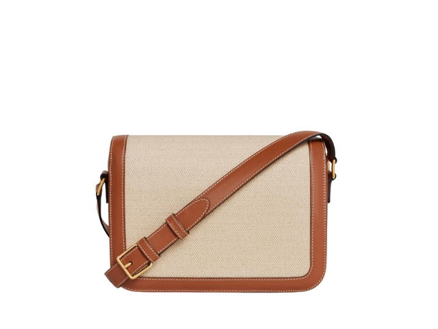 Celine Celine Classique Triomphe Bag In Textile And Calfskin With Triomphe Metallic Closure Natural Tan - view 2