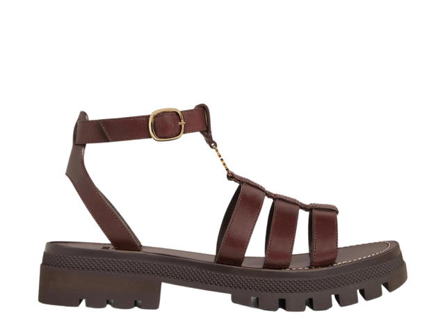 Celine Celine Clea Triomphe Gladiator Chunky Sandal In Calfskin-Vegetal Tanning With Triomphe Gold Hardware Dark Brown - view 1