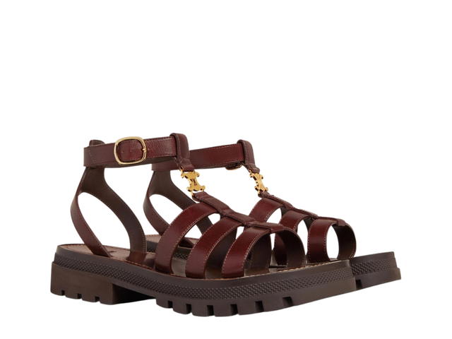 Celine Celine Clea Triomphe Gladiator Chunky Sandal In Calfskin-Vegetal Tanning With Triomphe Gold Hardware Dark Brown - view 2