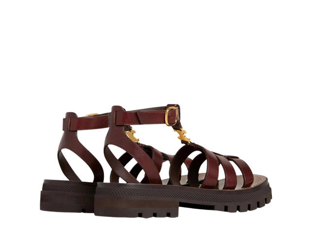 Celine Celine Clea Triomphe Gladiator Chunky Sandal In Calfskin-Vegetal Tanning With Triomphe Gold Hardware Dark Brown - view 3