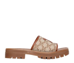 Celine Clea Triomphe Slide In Triomphe Stamped Canvas & Calfskin Brown Beige (W)