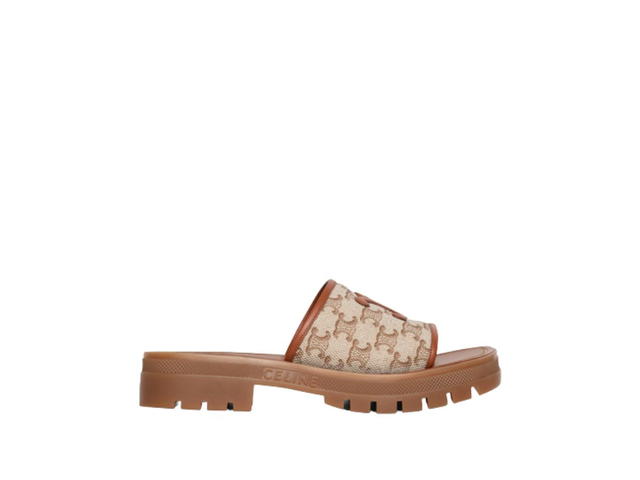 Celine Celine Clea Triomphe Slide In Triomphe Stamped Canvas & Calfskin Brown Beige (W) - view 1