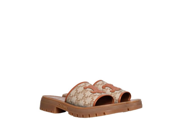 Celine Celine Clea Triomphe Slide In Triomphe Stamped Canvas & Calfskin Brown Beige (W) - view 2