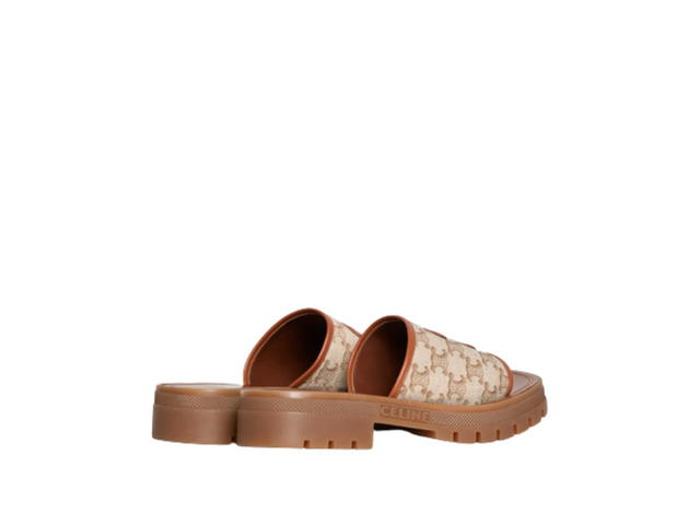 Celine Celine Clea Triomphe Slide In Triomphe Stamped Canvas & Calfskin Brown Beige (W) - view 3